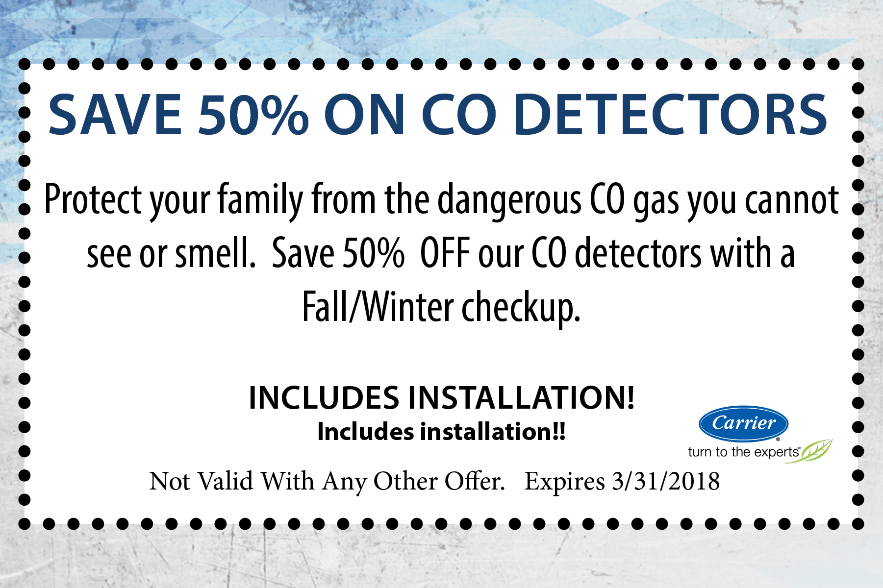 save 50% on co detector includes insatllation offer by carrier