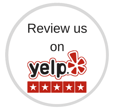 review us on yelp Circle with 5 stars rating logo